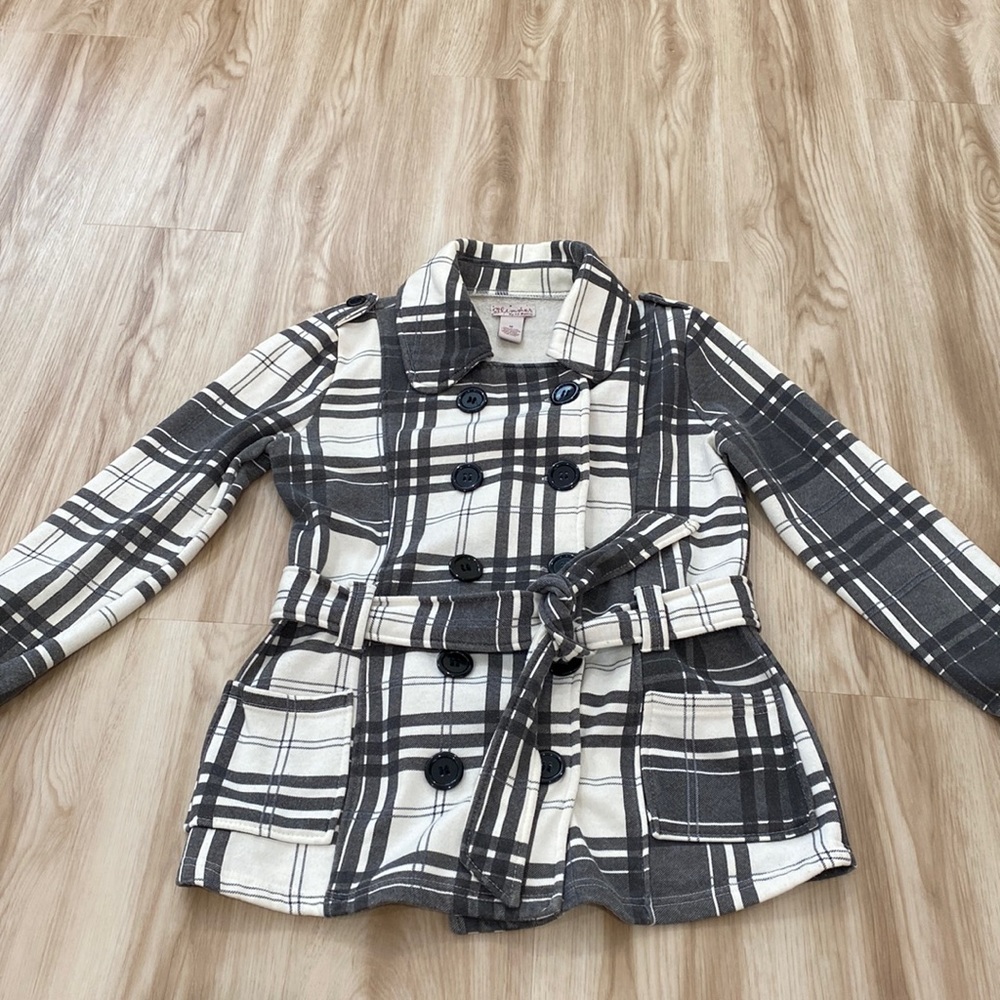 Glimmer by JJ basics Juniors medium grey and white plaid coat